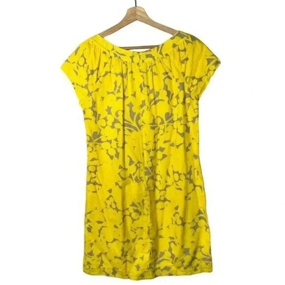 J. Crew Yellow & Gray Floral Scoop Neck Short Sleeve Knee Length Dress 6 - Picture 2 of 4